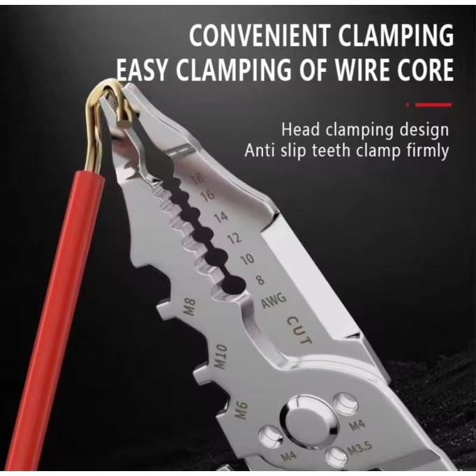 Multi-Function Wire Stripper And Cutter - Electrical Tool With Wire Cutting, Stripping, Crimping & Screw Functions