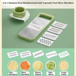 5-in-1 Multi-Functional Vegetable Slicer & Grater – Adjustable Mandoline Cutter with Interchangeable Blades for Kitchen, Fruits & Vegetables