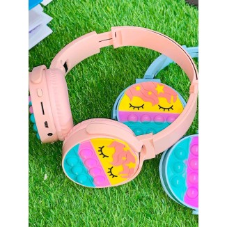 Cute Pop It Wireless Bluetooth Headphones | Foldable Headset With Memory Card Support, Wired & Wireless Modes, Soft Earpads For Kids (Random Color)