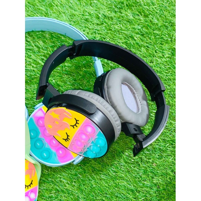 Cute Pop It Wireless Bluetooth Headphones | Foldable Headset With Memory Card Support, Wired & Wireless Modes, Soft Earpads For Kids (Random Color)