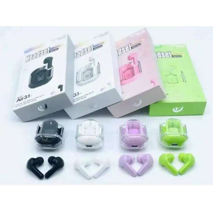 Air 31 Earbuds Wireless Earbuds With Crystal Transparent Case With Type-C Charging | Earbuds Bluetooth 5.3 - With Pouch - Random Color