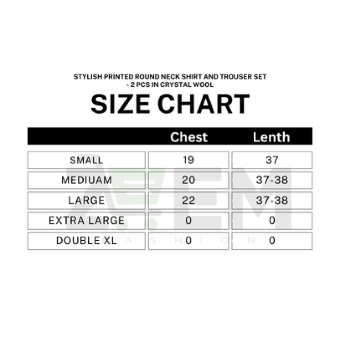 Stylish Printed Round Neck Shirt And Trouser Set - 2 Pcs in Crystal Wool