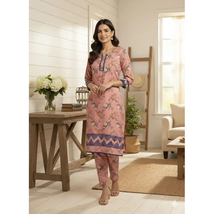 Printed woman stitch suit 2 pcs .  Stylish Printed Crystal Wool Shirt and Trouser 