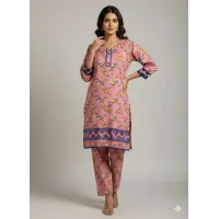 Printed woman stitch suit 2 pcs .  Stylish Printed Crystal Wool Shirt and Trouser 