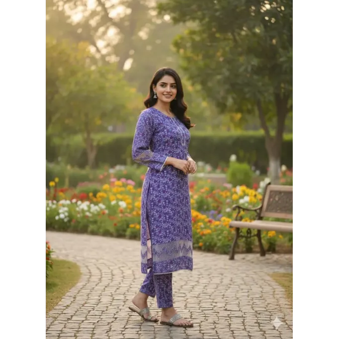 Printed woman stitch suit 2 pcs . Stylish Printed Crystal Wool Shirt and Trouser