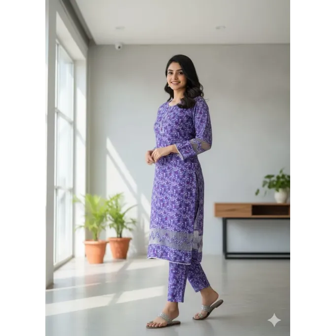 Printed woman stitch suit 2 pcs . Stylish Printed Crystal Wool Shirt and Trouser