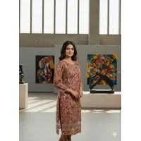 Printed woman stitch suit 2 pcs . Stylish Printed Crystal Wool Shirt and Trouser