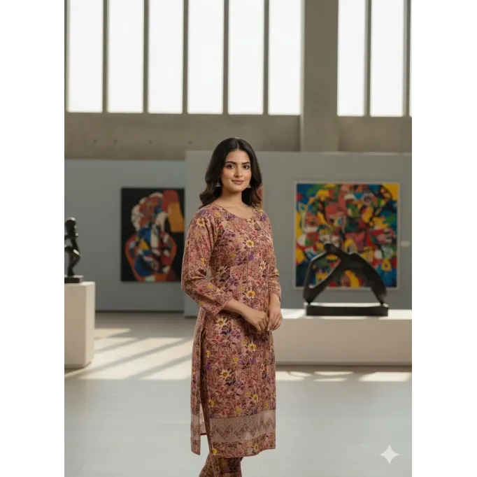 Printed woman stitch suit 2 pcs . Stylish Printed Crystal Wool Shirt and Trouser