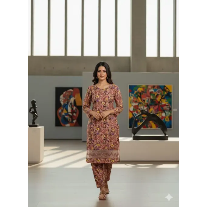 Printed woman stitch suit 2 pcs . Stylish Printed Crystal Wool Shirt and Trouser