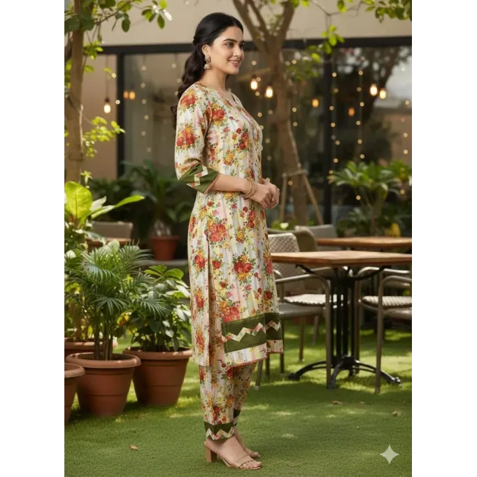 Printed woman stitch suit 2 pcs . Stylish Printed Crystal Wool Shirt and Trouser