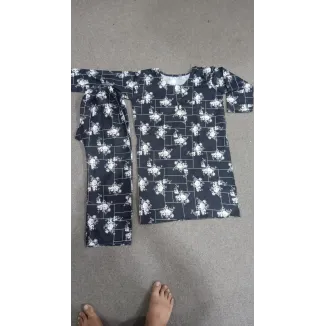 Chic Black Women's Stitched Shirt and Trouser Set - 2 Pcs in Crystal Wool, Printed Design