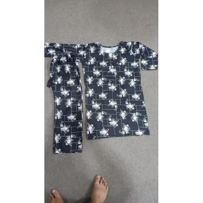 Chic Black Women's Stitched Shirt and Trouser Set - 2 Pcs in Crystal Wool, Printed Design