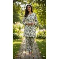 Stylish Women's Stitched Printed Shirt and Trouser Set - 2 Pcs in Crystal Wool