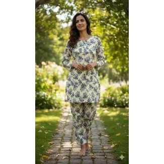 Stylish Women's Stitched Printed Shirt and Trouser Set - 2 Pcs in Crystal Wool