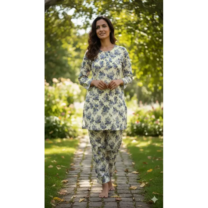 Stylish Women's Stitched Printed Shirt and Trouser Set - 2 Pcs in Crystal Wool