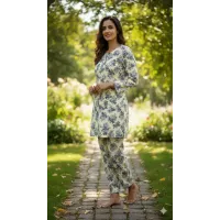 Stylish Women's Stitched Printed Shirt and Trouser Set - 2 Pcs in Crystal Wool