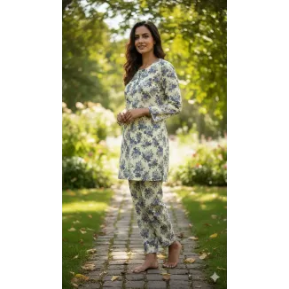 Stylish Women's Stitched Printed Shirt and Trouser Set - 2 Pcs in Crystal Wool