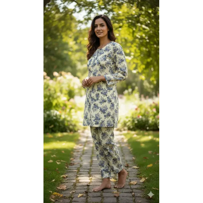 Stylish Women's Stitched Printed Shirt and Trouser Set - 2 Pcs in Crystal Wool