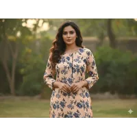 Stylish Printed Round Neck Shirt And Trouser Set - 2 Pcs in Crystal Wool