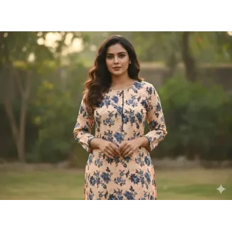 Stylish Printed Round Neck Shirt And Trouser Set - 2 Pcs in Crystal Wool