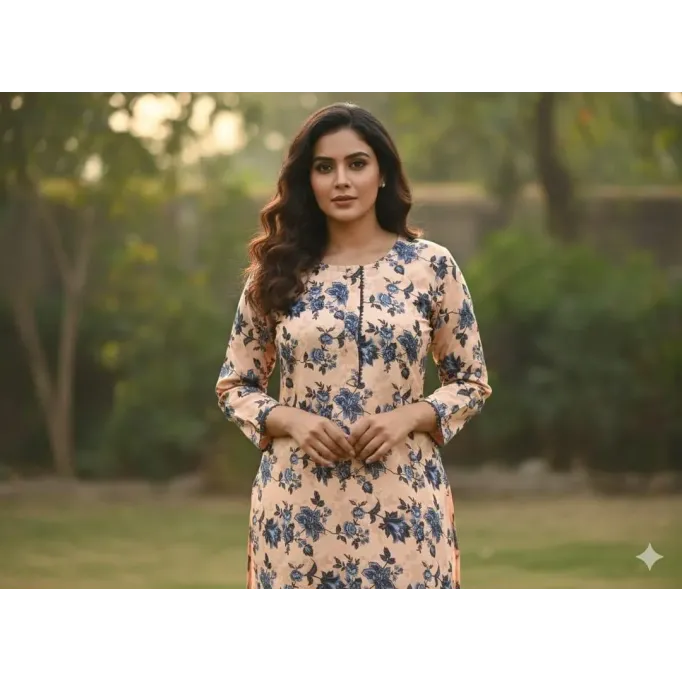 Stylish Printed Round Neck Shirt And Trouser Set - 2 Pcs in Crystal Wool