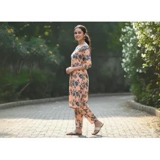 Stylish Printed Round Neck Shirt And Trouser Set - 2 Pcs in Crystal Wool