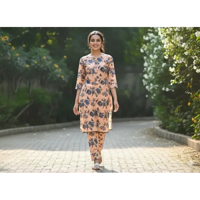 Stylish Printed Round Neck Shirt And Trouser Set - 2 Pcs in Crystal Wool